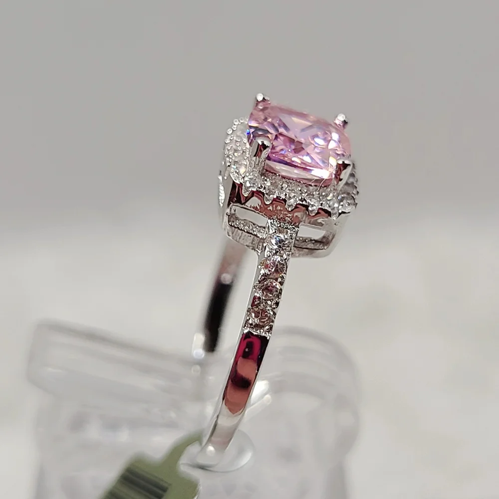 Pink and White Sapphire Halo Ring